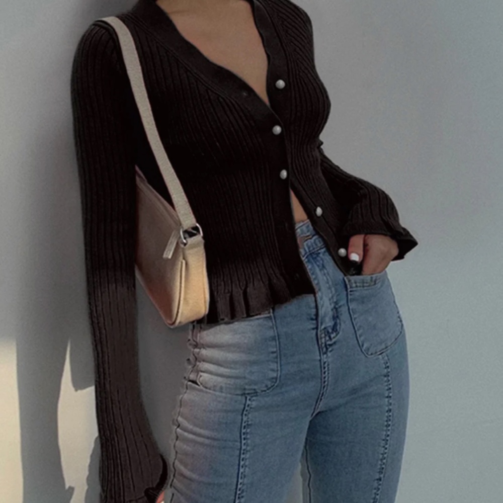 Commense Black Ribbed Cardigan